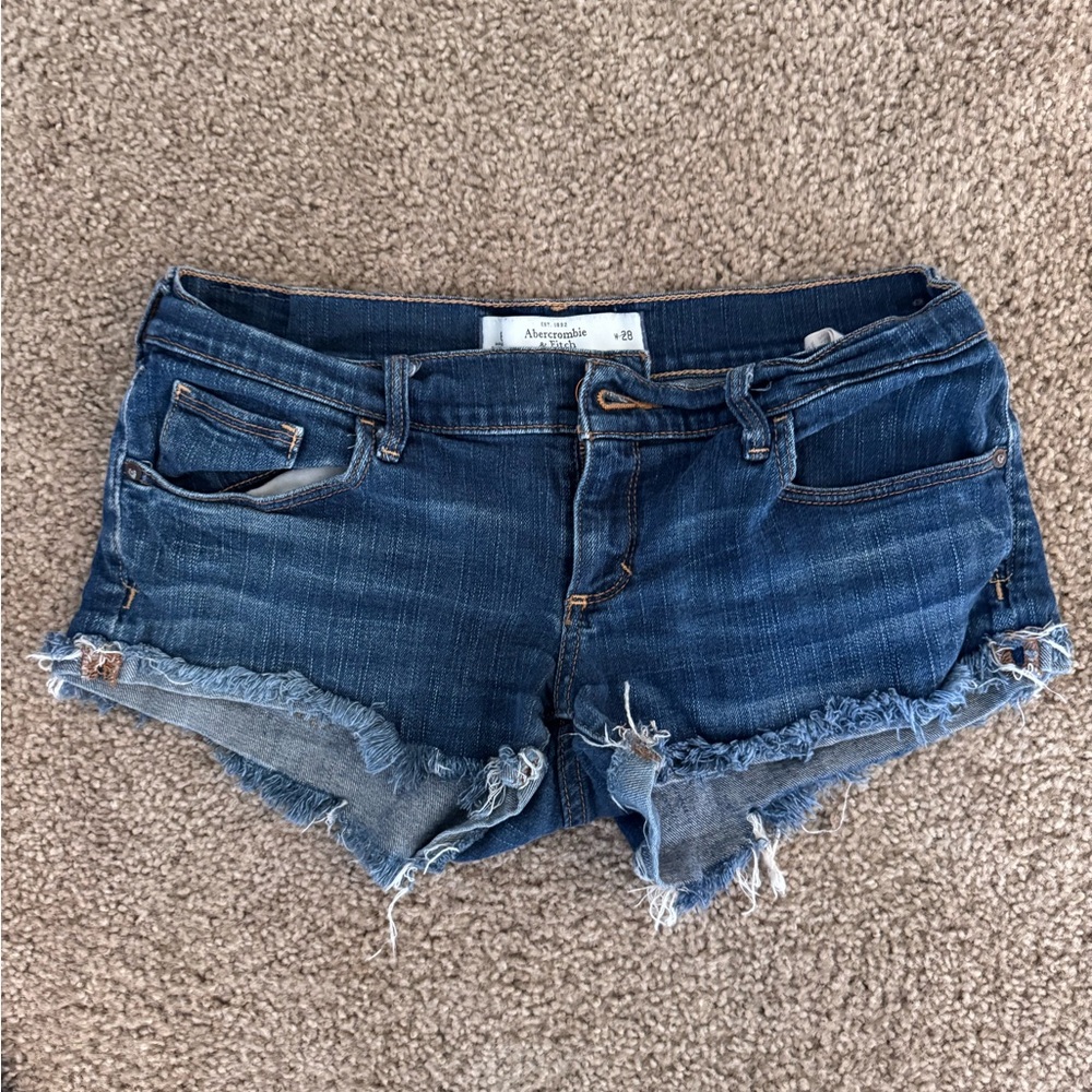 Abercrombie & Fitch Low Rise Blue Distressed Jean Shorts